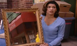 Maria has a mirror. She holds it for Snuffy. Snuffy doesn't see anything, that's invisible. Sesame Street Episode 4070, Snuffy's Invisible part 2, Season 35