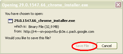 opening 29.0.1547.66_Chrome_installer.exe