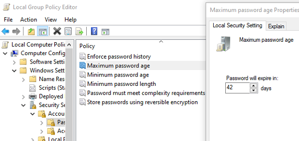 グループポリシーを使用してパスワードの有効期限を設定する