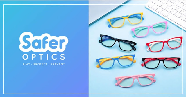 SaferOptics logo colourful eyewear collection for kids - Play, Protect, Prevent