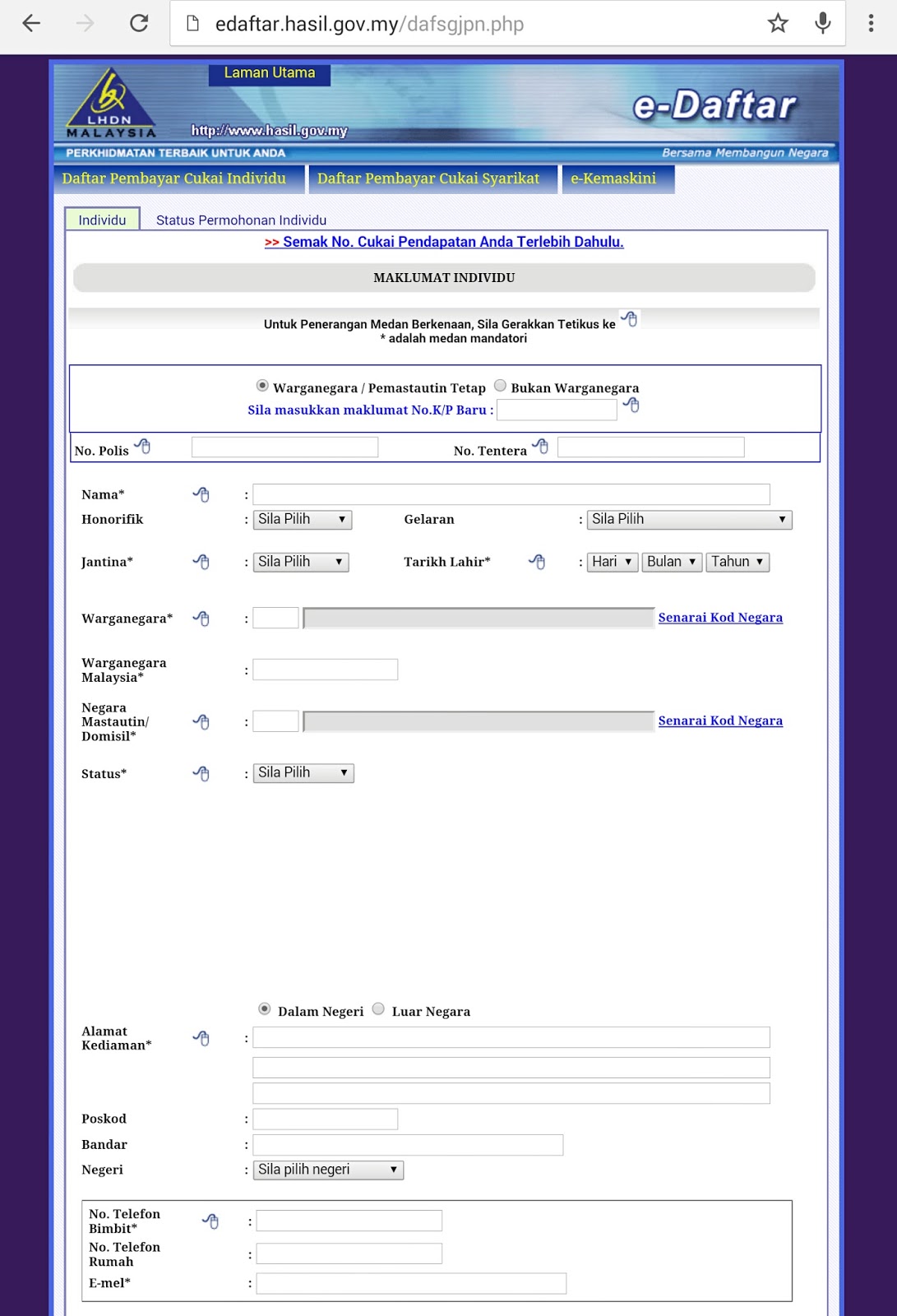 E-filing login lhdn