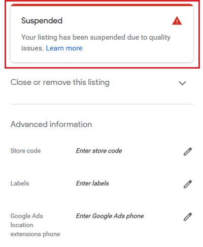 Google My Business приостановлен из-за проблем с качеством