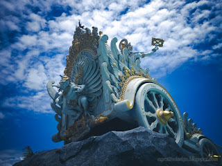 Back Bottom View Of Krishna's Chariot Statue And Cloudy Sky On The Day