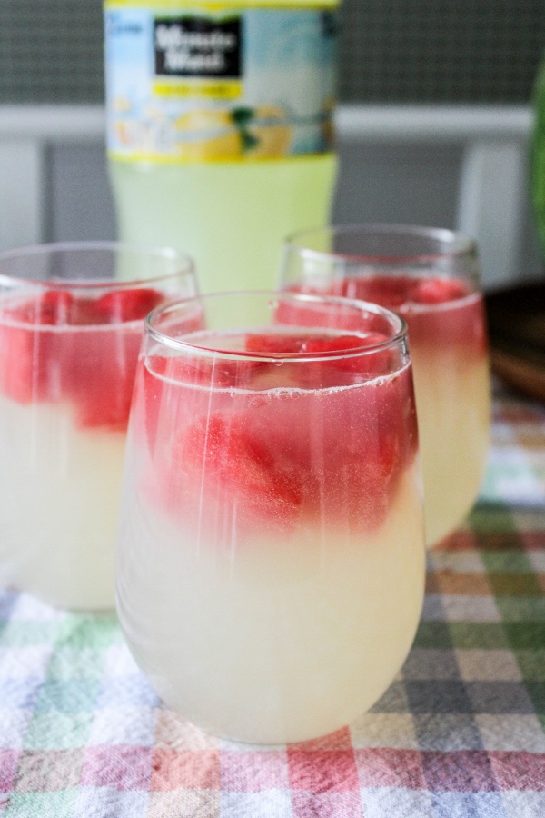 This Lemonade with Frozen Watermelon Cubes is a deliciously refreshing drink that is perfect to cool off with on a hot summer day!