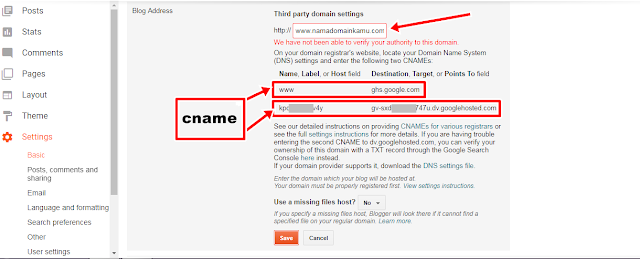 cara setting custom domain blogspot blogger di domainesia 3