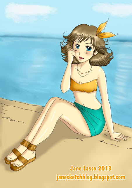 Chica manga en la playa , creada por Jane Lasso