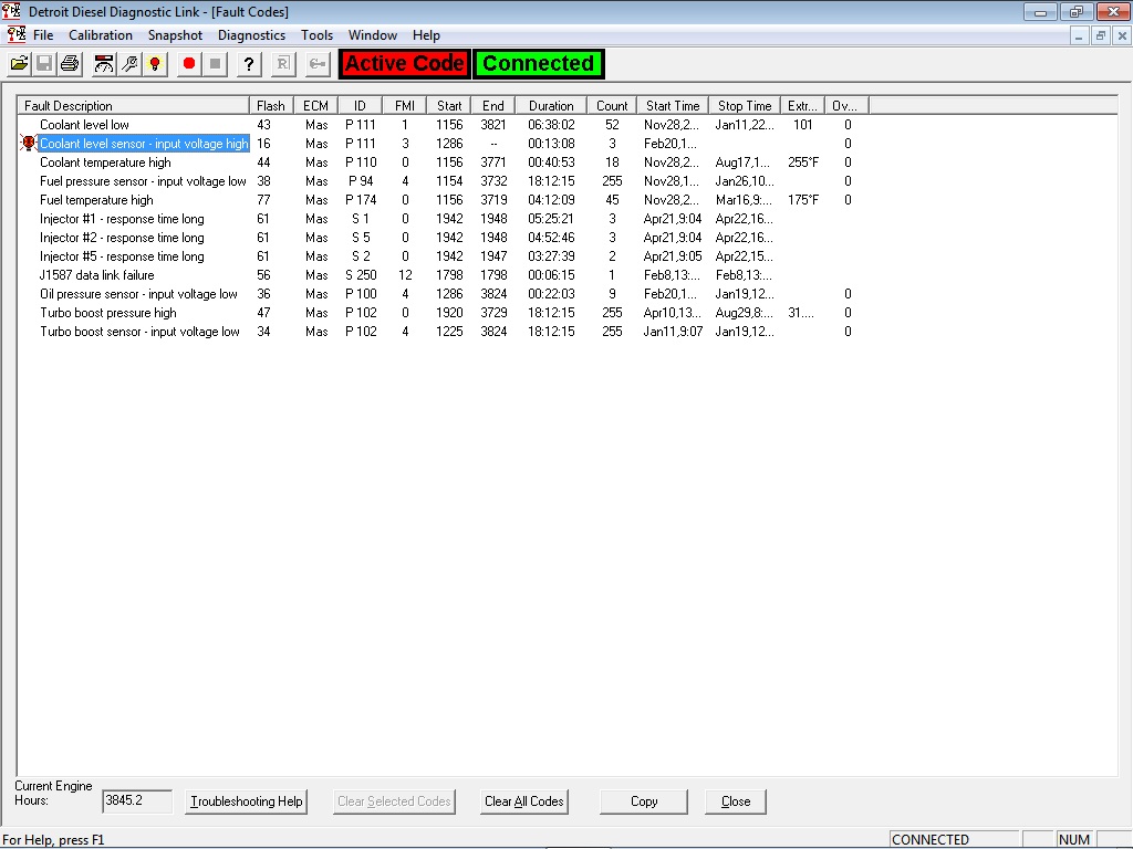 Fault Codes CLS Circuit Failed High (Detroit Diesel Diagnostic Link
