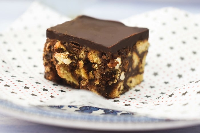 A Square of Vegan Chocolate Pretzel Tiffin