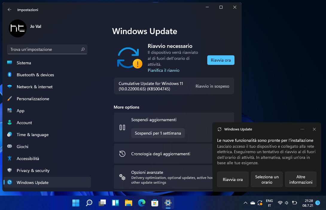 Download, installazione e novità di Windows 11 Build 22000.65