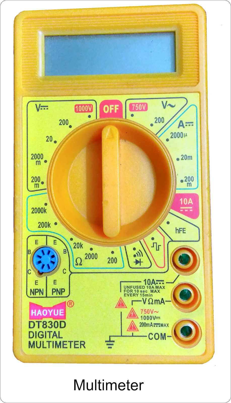 Multimeter settings and their uses.