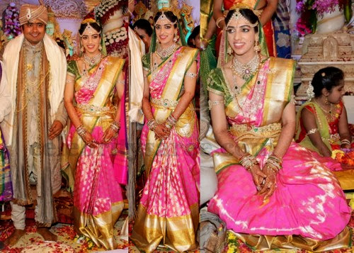 Bride Keerthi Pink Wedding Sari - Saree Blouse Patterns