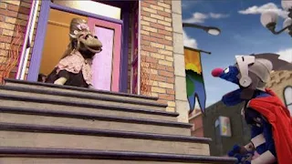 Super Grover 2.0 How Now Down Cow, a lady cow is stuck at the top of the stairs and Super Grover 2.0 tries to save lady cow, Sesame Street Episode 4408 Mi Amiguita Rosita season 44