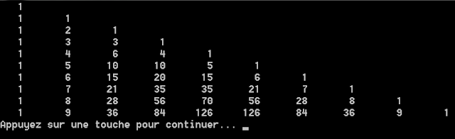 triangle de pascal en langage C++