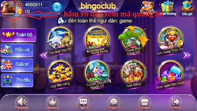 Giao diện game bingo club