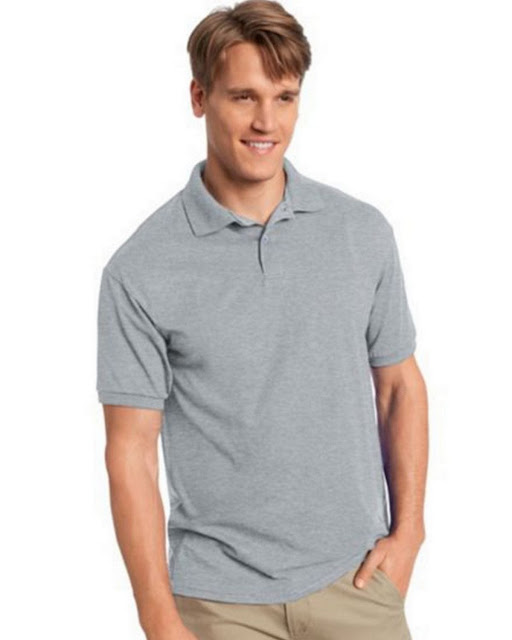 Hanes 054X Mens Comfortblend Jersey Polo -Light Steel – L