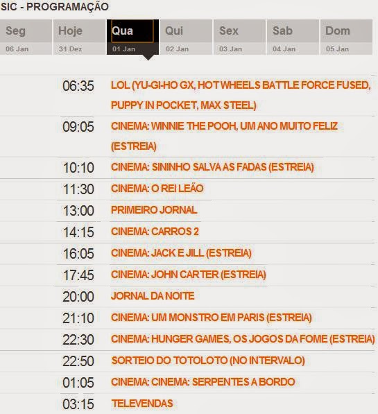 CONHEÇA A PROGRAMAÇÃO DA SIC PARA O 1º DIA DE 2014 | SIC Blog