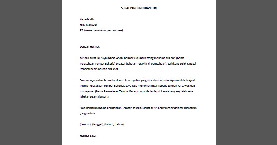 Contoh Surat Pengunduran Diri Karyawan Perusahaan Atau Pabrik