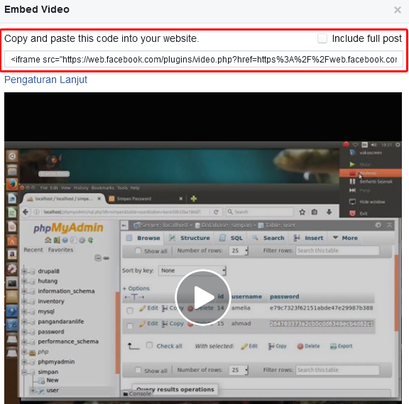 menampilkan kode embed/iframe video menampilkan kode embed/iframe video