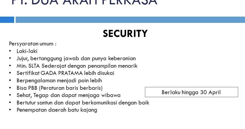 Lowongan Kerja Kota Balikpapan: Lowongan PT. DUA ARAH PERKASA