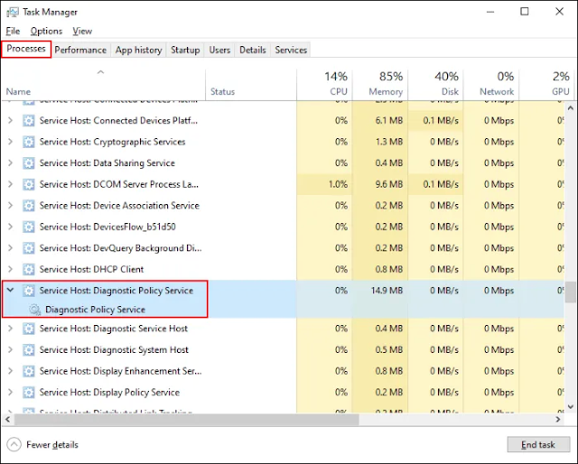 Service Host Diagnostic Policy Service High CPU and Memory Usage