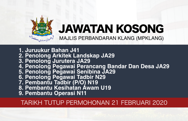 Jawatan Kosong Majlis Perbandaran Klang Mpklang Februari 2020