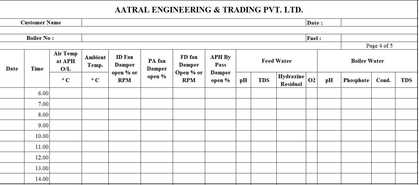 LOG SHEET FOR FBC BIDRUM BOILER