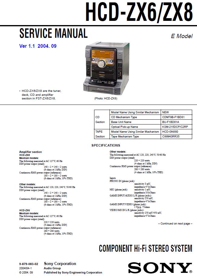 HCDZX6 ZX8 Diagrama SONY Reparación Técnica
