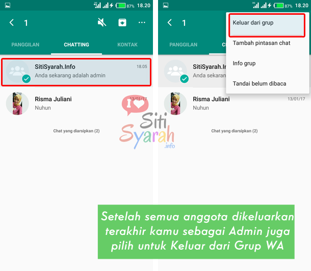 cara menghapus grup whatsapp android