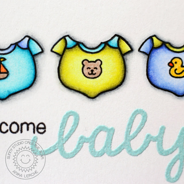 Sunny Studio Stamps: Baby Bear Welcome Baby Onesie Card by Anni Lerche.