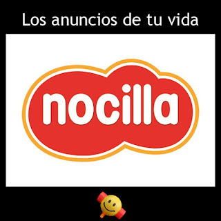 Logo de Nocilla, texto en blanco, sobre fondo rojo, inscrito en una nube con borde naranja. Los anuncios de tu vida