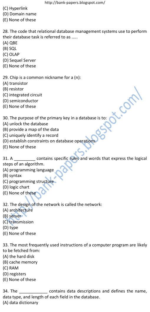 Syndicate Bank Model Question Papers