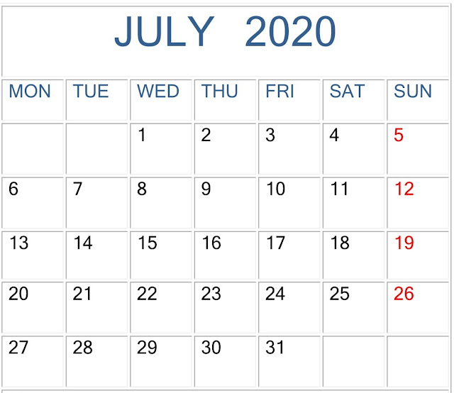 July 2020 Calendar