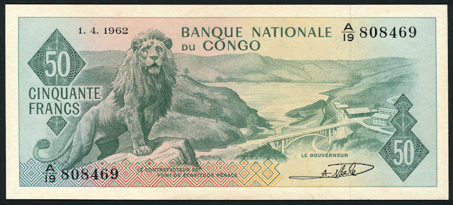 Congo 50 Congolese Francs banknote 1962 Lion