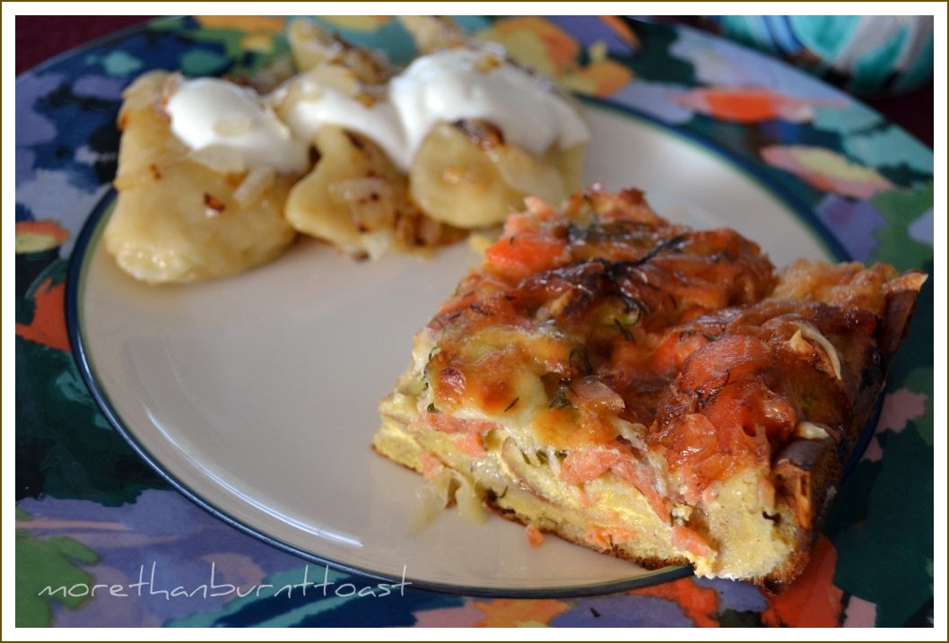 more than burnt toast Lox and Bagel Cheese Strata for Invite a Blogger