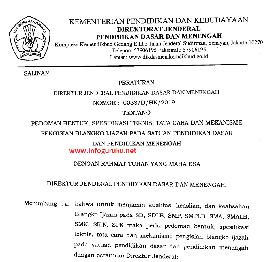 Juknis Penulisan Blangko Ijazah Tahun 2019 Jenjang Sd Smp Sma Smk Spk Sdlb Smplb Smalb Dan Siln Infoguruku
