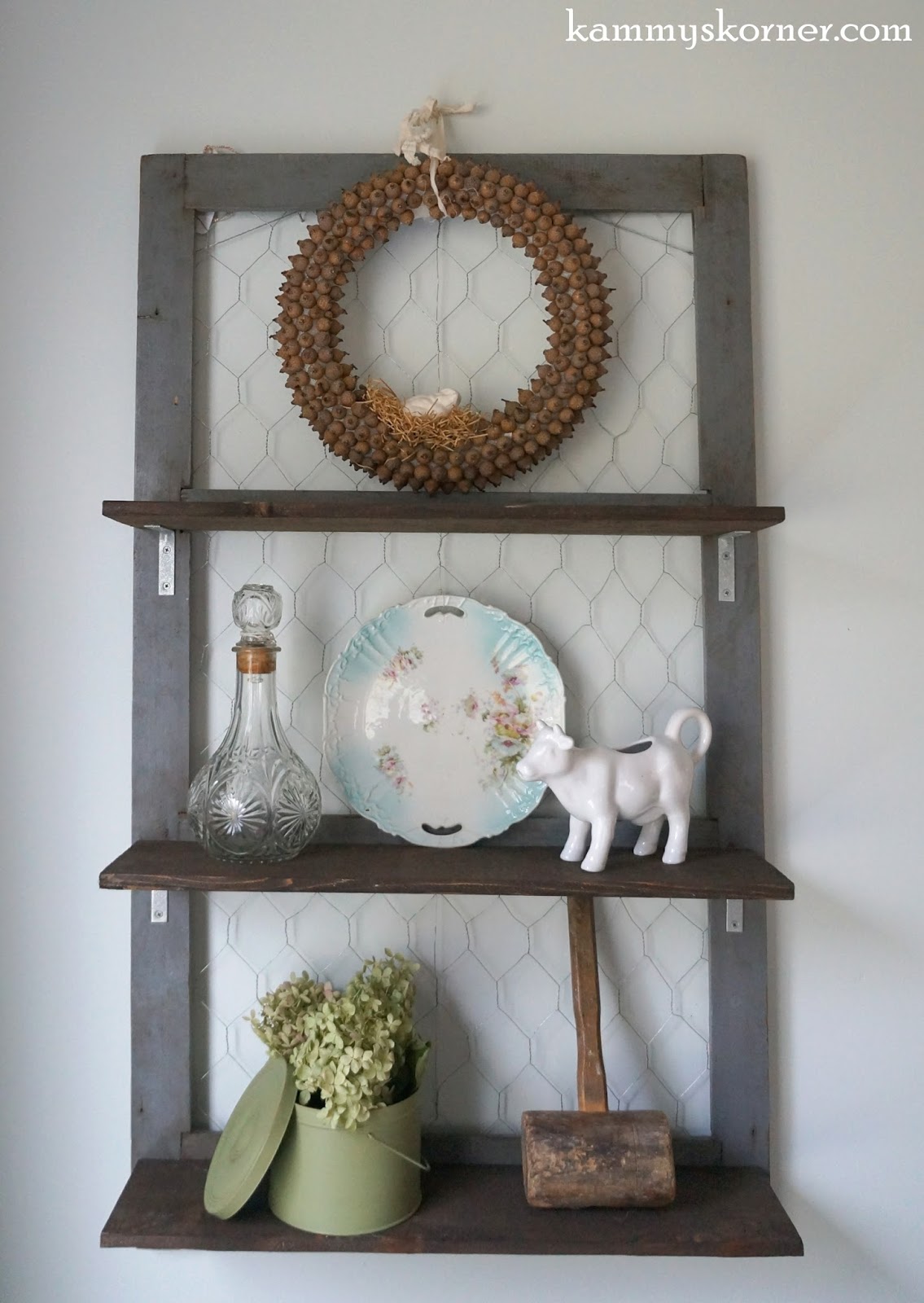 Kammy's Korner Rustic Chicken Wire Shelf In the Eating Area