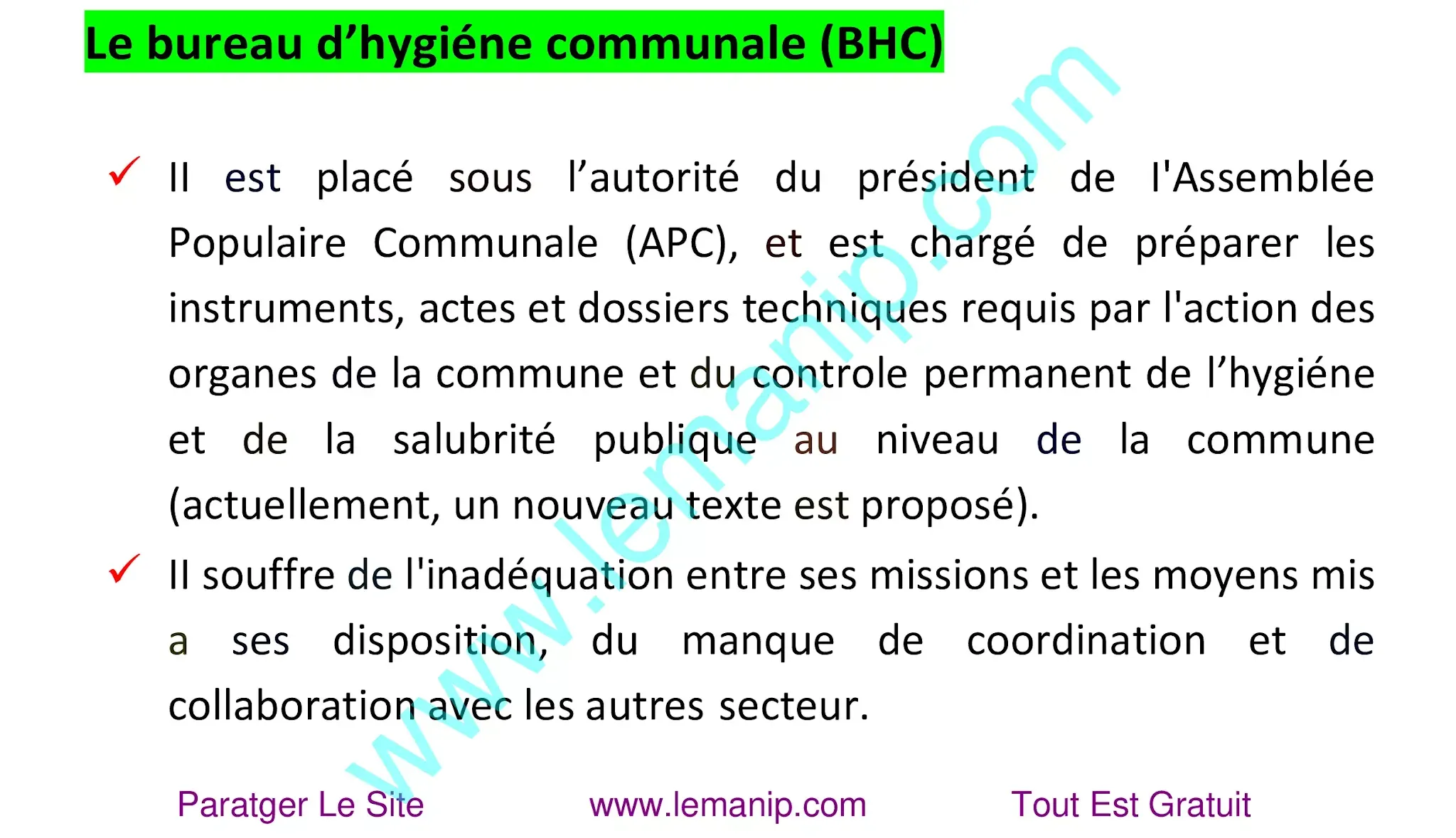 Le bureau d’hygiéne communale (BHC)