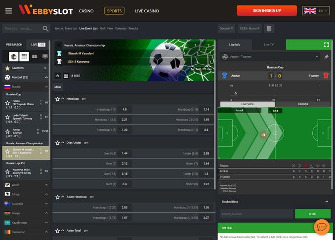 Webbyslot Live Betting Screen