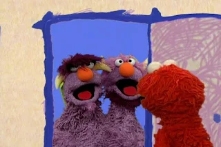 Two Headed Monster is sleeping and Elmo wakes him up. Sesame Street Elmo's World Sleep