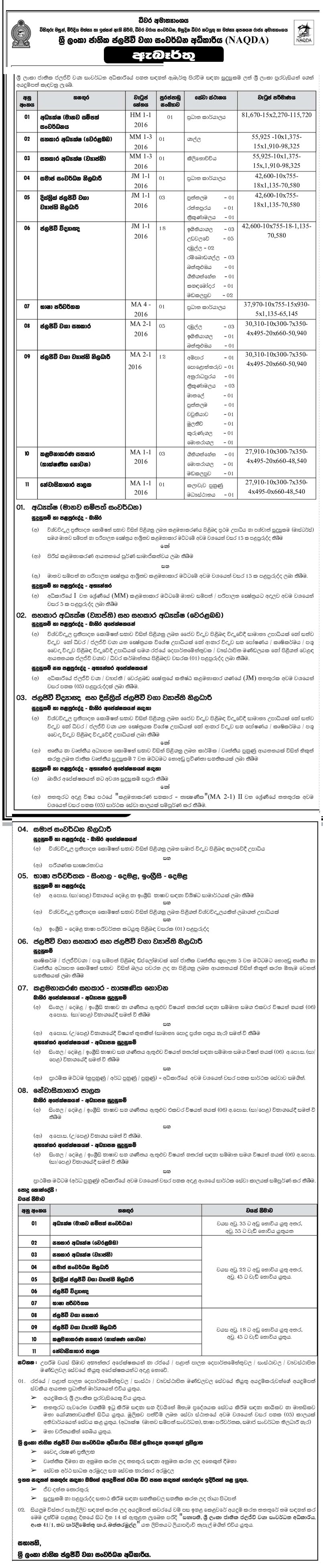 Vacancies : National Aquaculture Development Authority of Sri Lanka