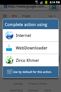 Display web downloader in popuup list of apps choices