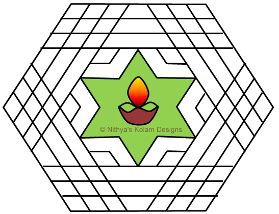 Nithya's Kolam Designs: Kolam 42: Deepam Kolam Interlocked dots 15 x 8