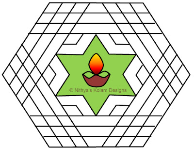 Kolam 42: Deepam Kolam  Interlocked dots 15 x 8