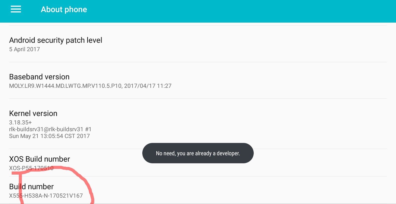 tap on "Build Number"