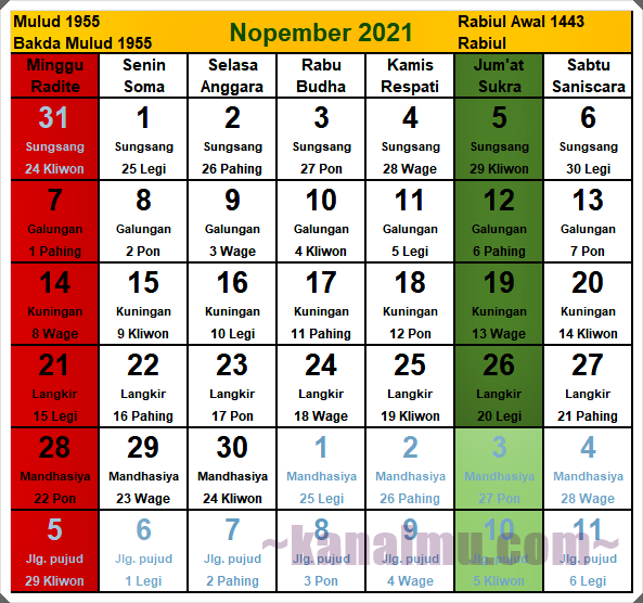 Kalender jawa nopember 2021