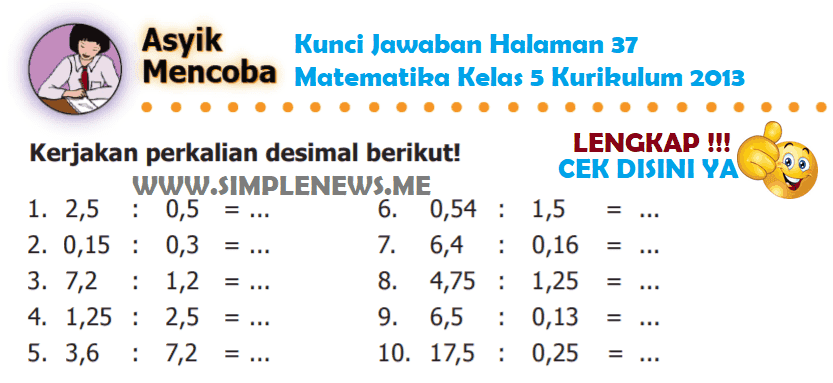 Lengkap Kunci Jawaban Halaman 37 Matematika Kelas 5 Kurikulum 2013 - Simple News Kunci Jawaban Lengkap Terbaru