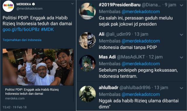 Politisi PDIP: Enggak ada Habib Rizieq Indonesia damai, Begini Komentar Menohok Netizen