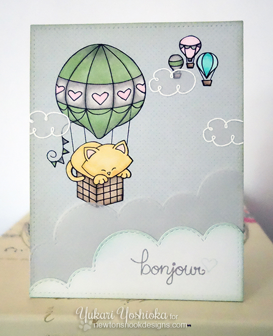 French Kitty in Hot Air Balloon |  Card by Yukari Yoshioka | Newton's Nook Designs | Newton Dreams of Paris Stamp Set