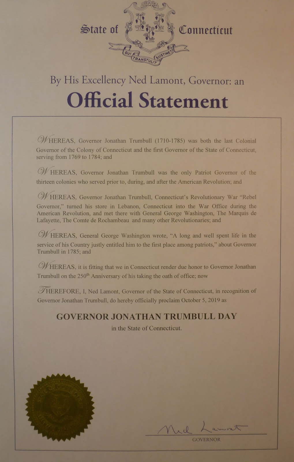 The Lost Trumbull Gov. Jonathan Trumbull Day 2019 309th Birthday