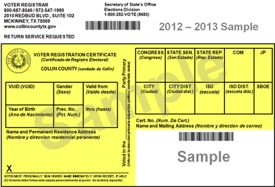 Sample Registration Card for Collin Co., TX